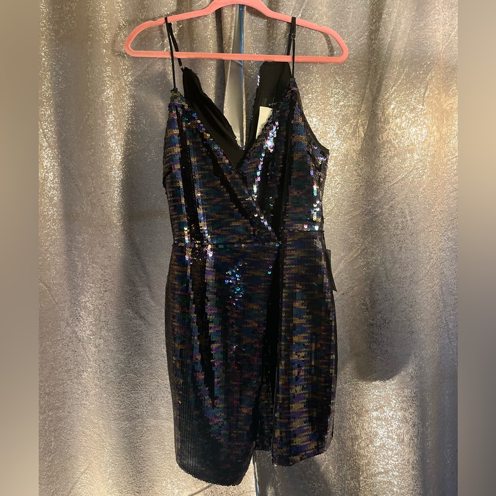 Adelyn Rae Sequins Wrap Cocktail Dress